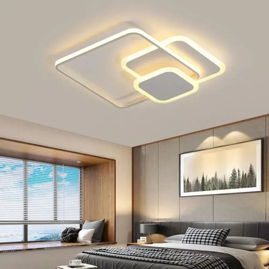 Lustra LED cu telecomanda ANEMONA 75W, 3 Patrate, lumina Rece/Calda/Neutra, Dimabila, Alb