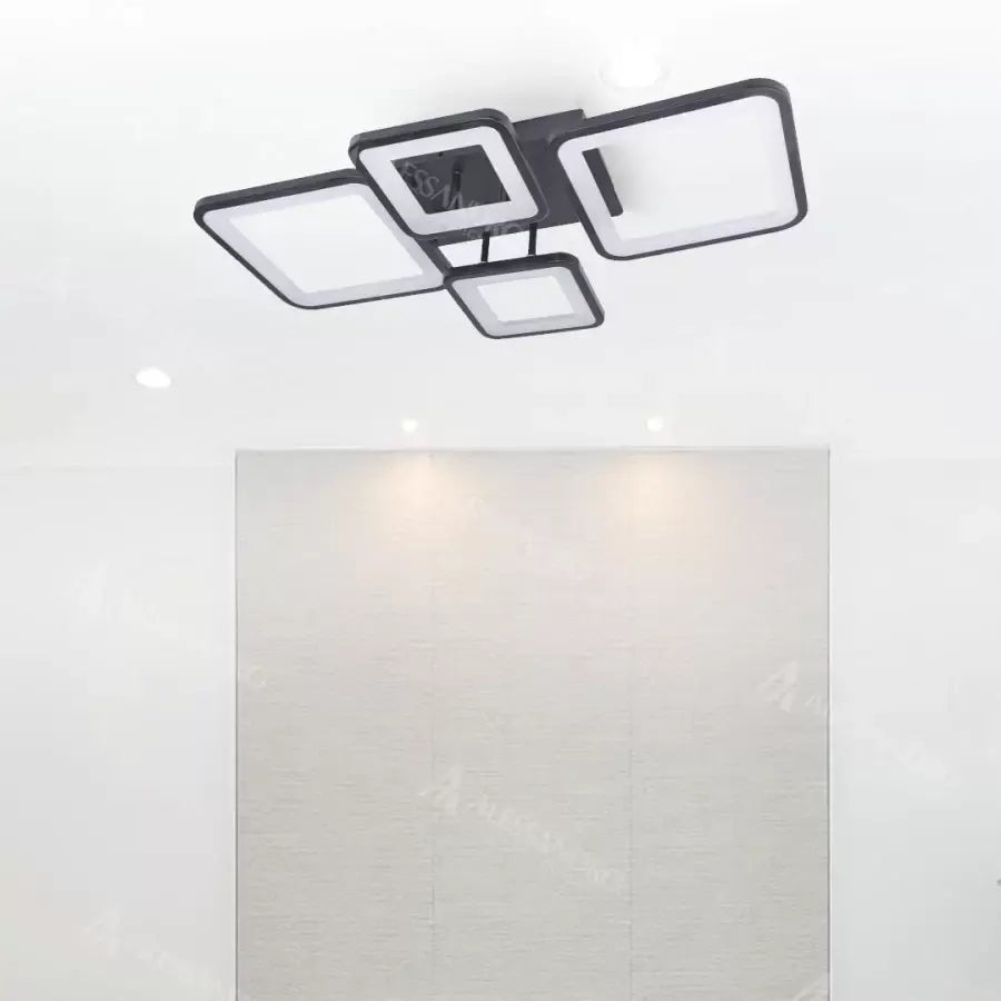 Lustra LED cu telecomanda SVANA 106W, 4 Patrate, lumina Rece/Calda/Neutra, Dimabila, Negru