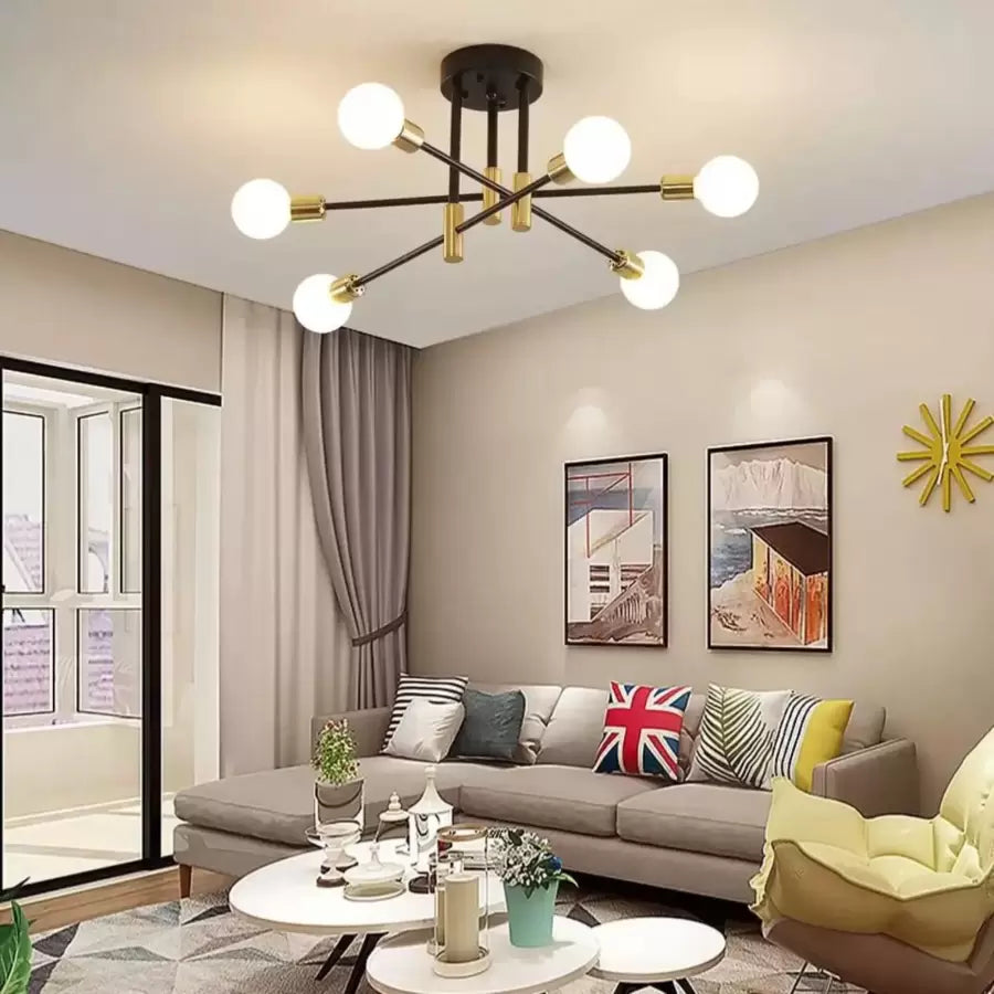 Lustra Modernist Hexa 6 Duo, 6x E27, Negru și Auriu, Design Modern