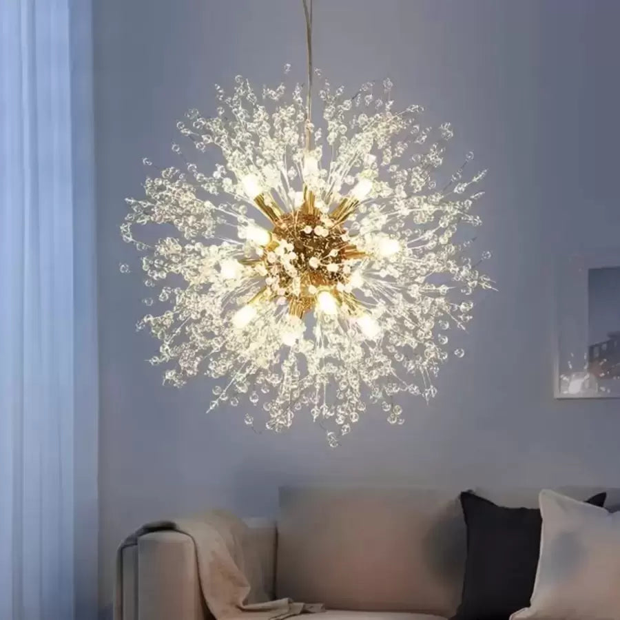 Candelabru Cristal Schönbrunn, 9x G9, Diametru 49cm, Auriu Lucios, Inaltime Reglabila