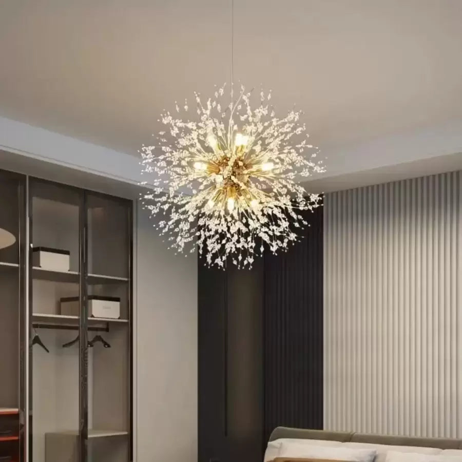 Candelabru Cristal Schönbrunn, 9x G9, Diametru 49cm, Auriu Lucios, Inaltime Reglabila