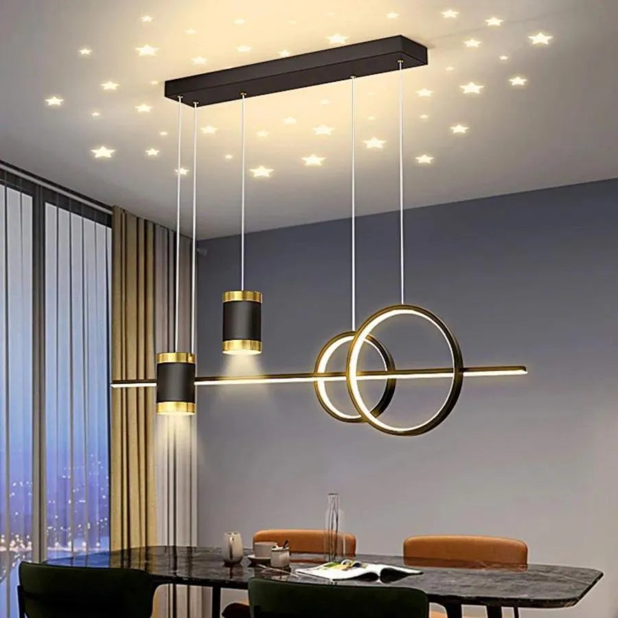 Lustra LED suspendata cu telecomanda PAULINA 74W, lumina Rece/Calda/Neutra, Dimabila, Negru, Inaltime Reglabila
