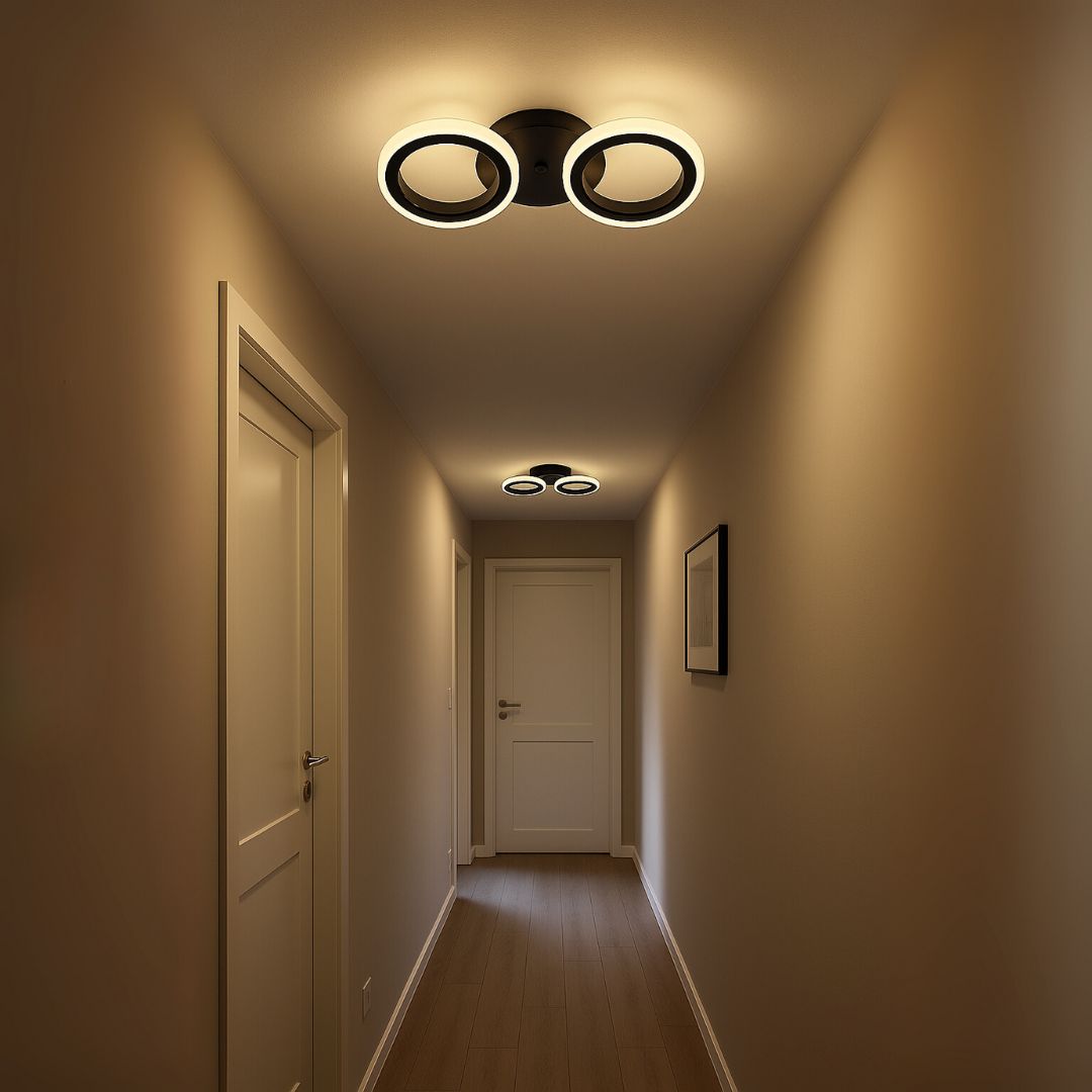 Lustra LED MARA 48W, 2 Cercuri, lumina Neutra, Negru