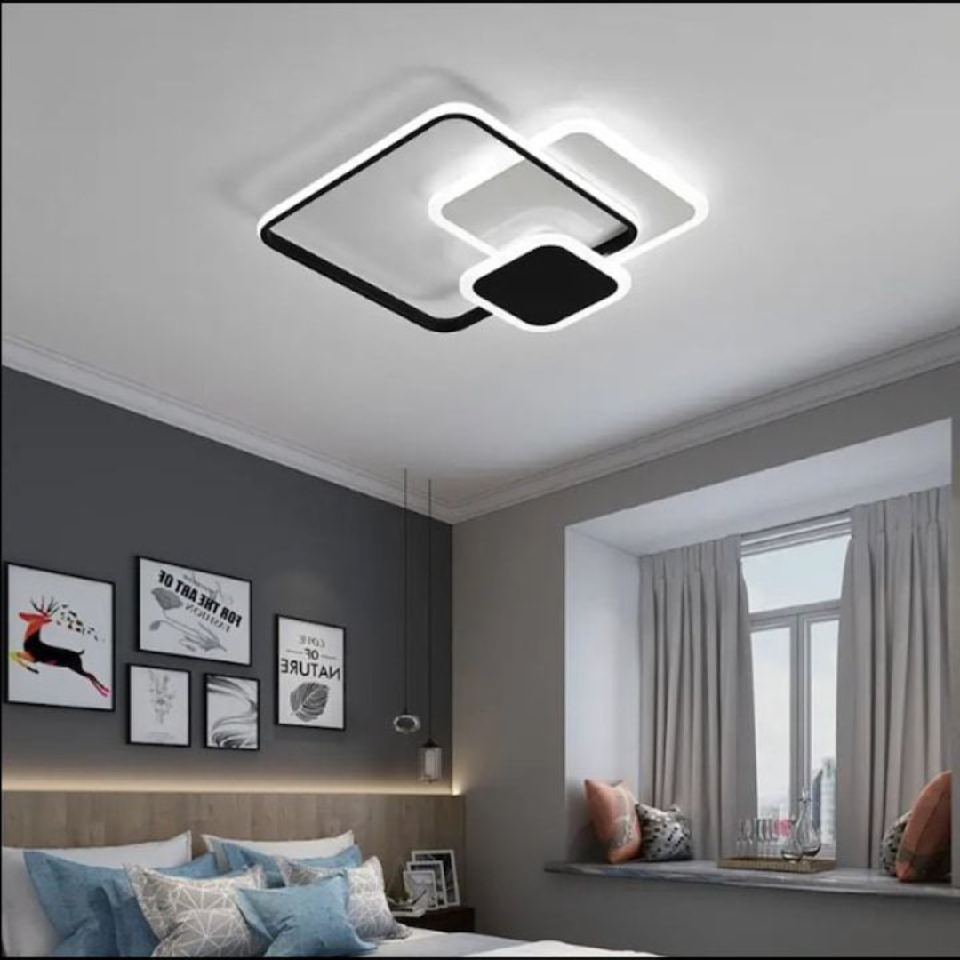 Lustra LED cu telecomanda ANEMONA 75W, 3 Patrate, lumina Rece/Calda/Neutra, Dimabila, Negru