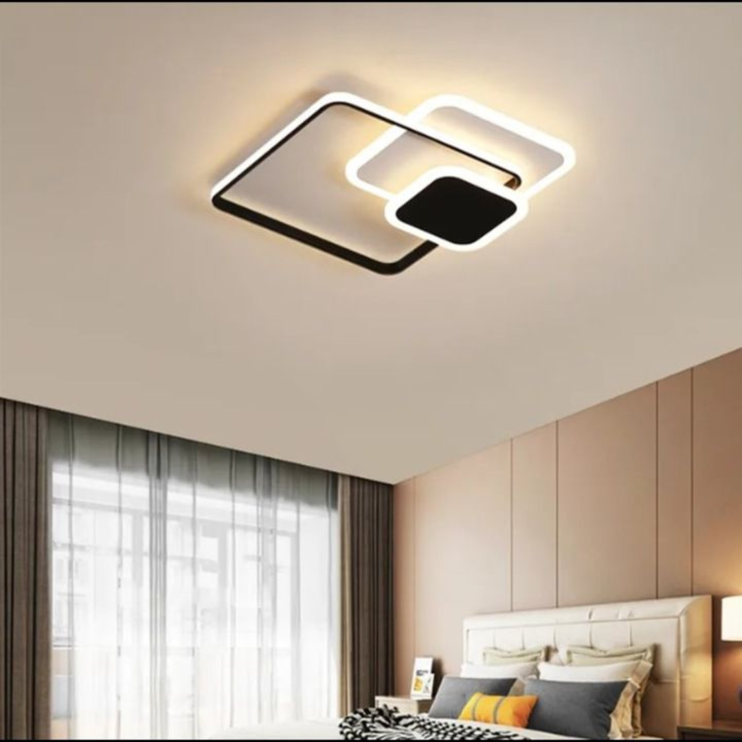 Lustra LED cu telecomanda ANEMONA 75W, 3 Patrate, lumina Rece/Calda/Neutra, Dimabila, Negru