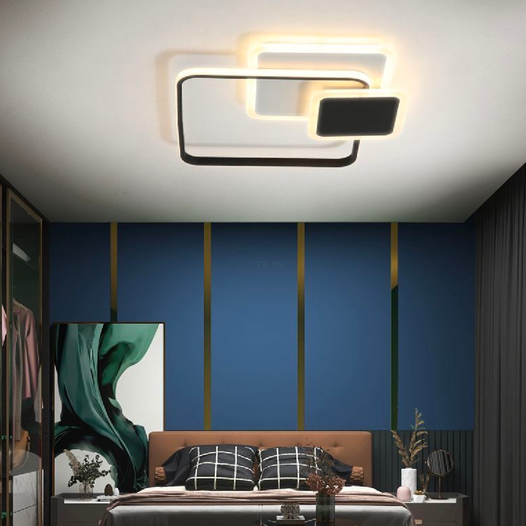 Lustra LED cu telecomanda ANEMONA 75W, 3 Patrate, lumina Rece/Calda/Neutra, Dimabila, Negru