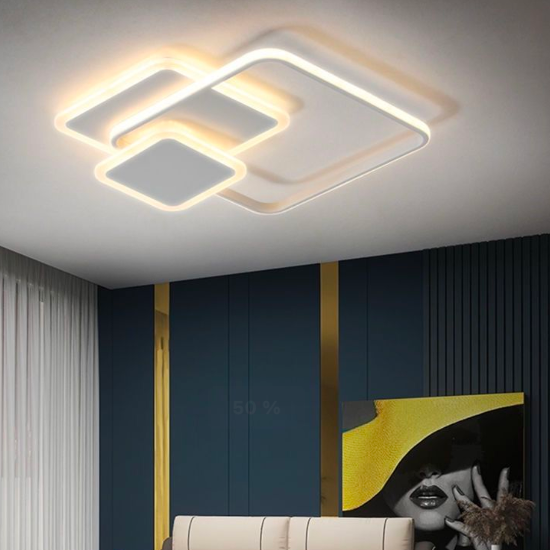 Lustra LED cu telecomanda ANEMONA 75W, 3 Patrate, lumina Rece/Calda/Neutra, Dimabila, Alb