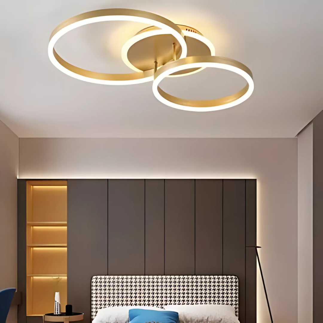 Lustra LED cu telecomanda ELISABETH 72W, 2 Cercuri, lumina Rece/Calda/Neutra, Dimabila, Auriu Lucios