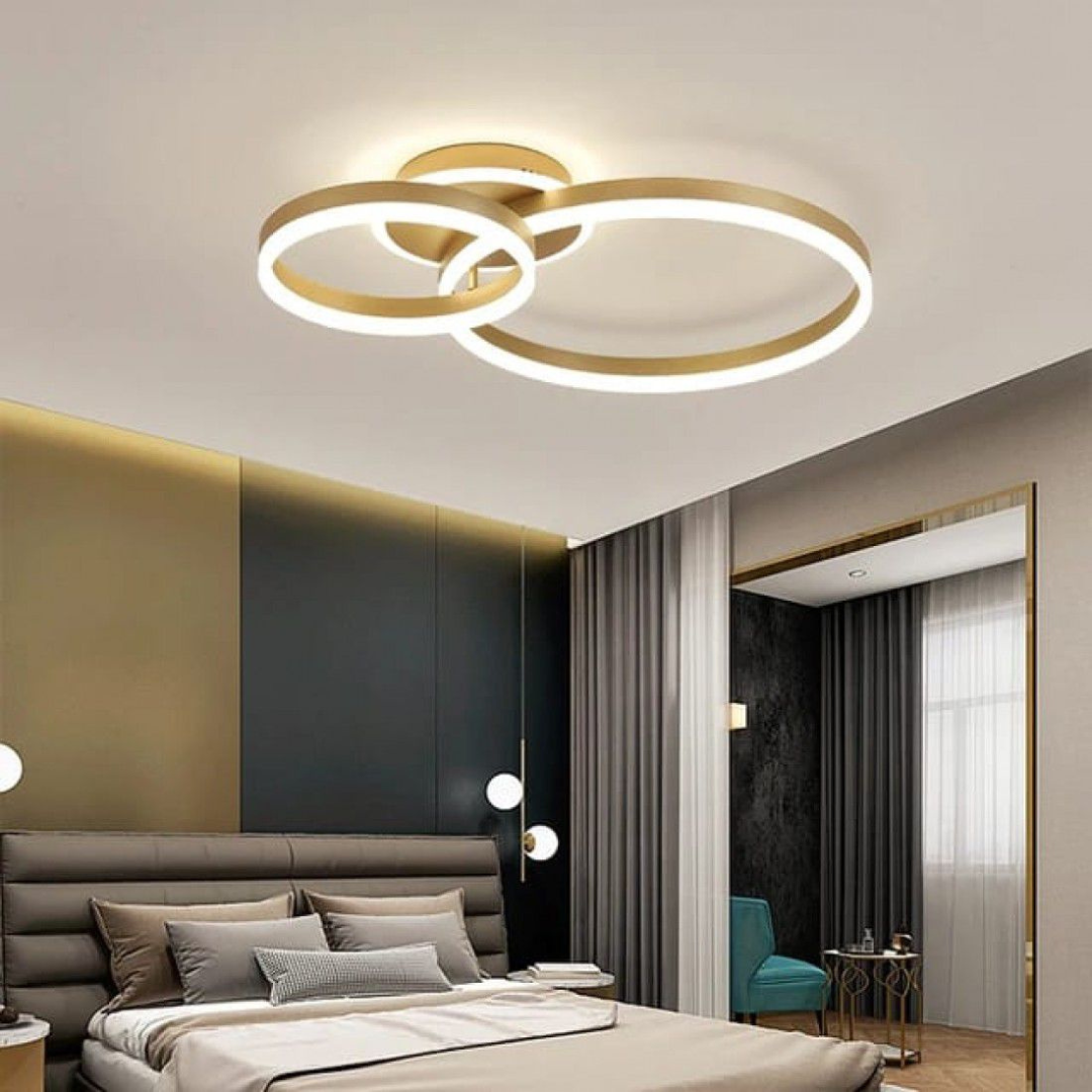 Lustra LED cu telecomanda ELISABETH 72W, 2 Cercuri, lumina Rece/Calda/Neutra, Dimabila, Auriu Lucios