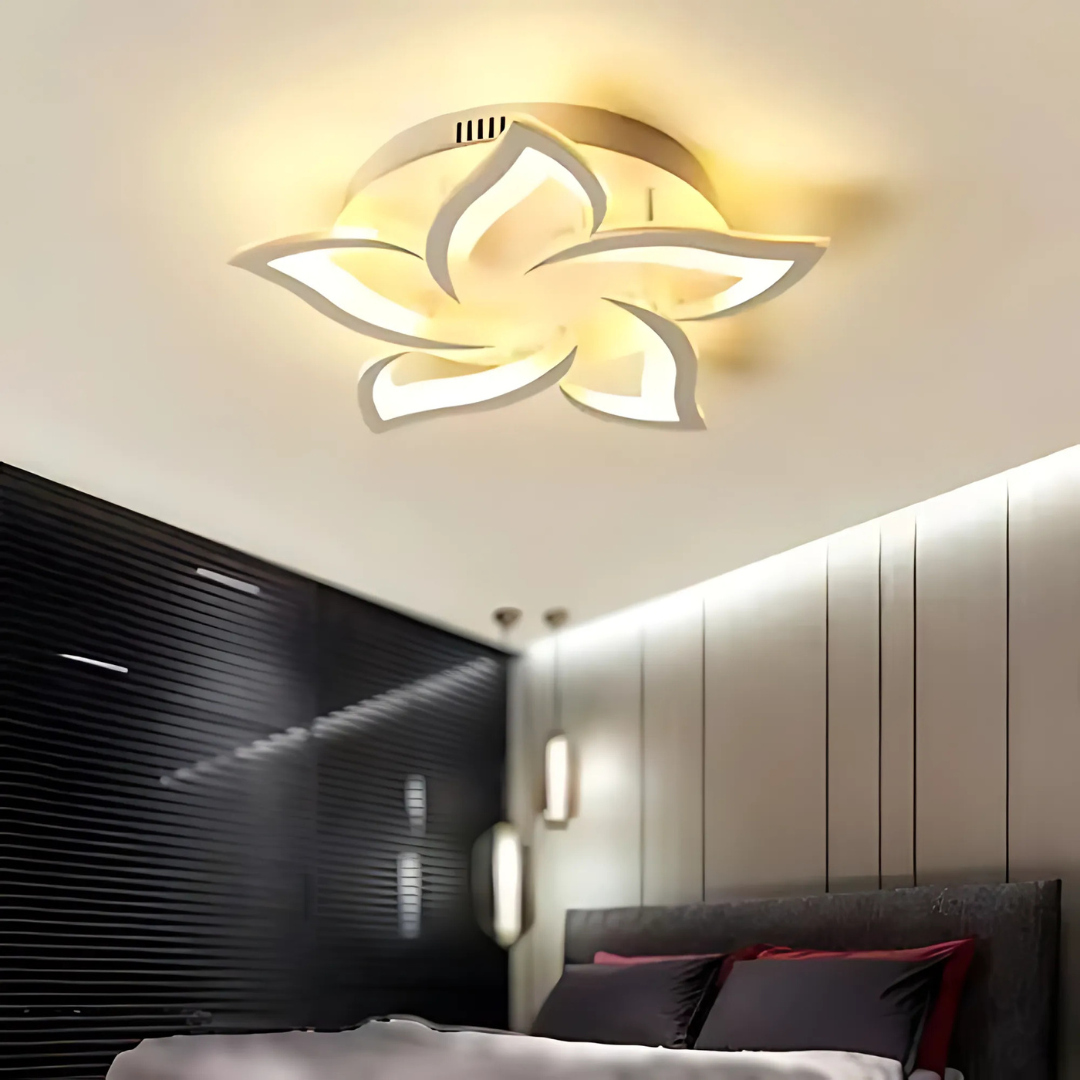 Lustra LED cu telecomanda LOTUS 74W, 5 Petale, lumina Rece/Calda/Neutra, Dimabila, Alb
