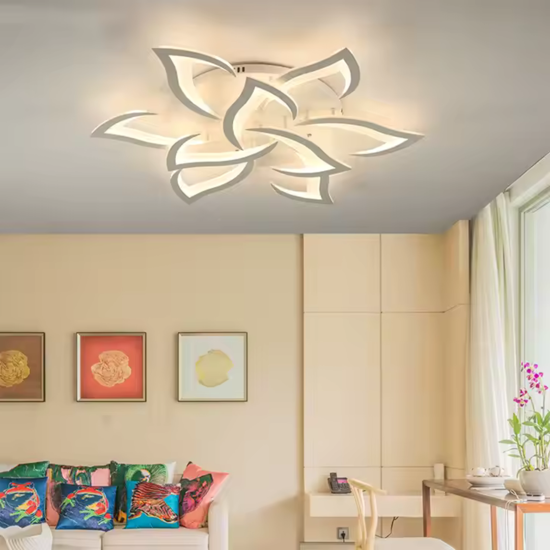 Lustra LED cu telecomanda LOTUS 110W, 9 Petale, lumina Rece/Calda/Neutra, Dimabila, Alb