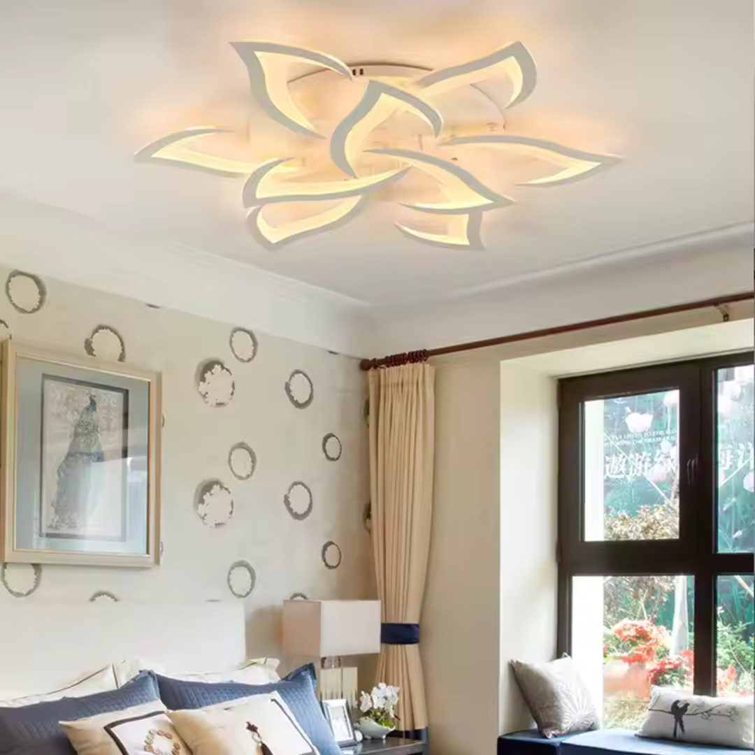 Lustra LED cu telecomanda LOTUS 110W, 9 Petale, lumina Rece/Calda/Neutra, Dimabila, Alb