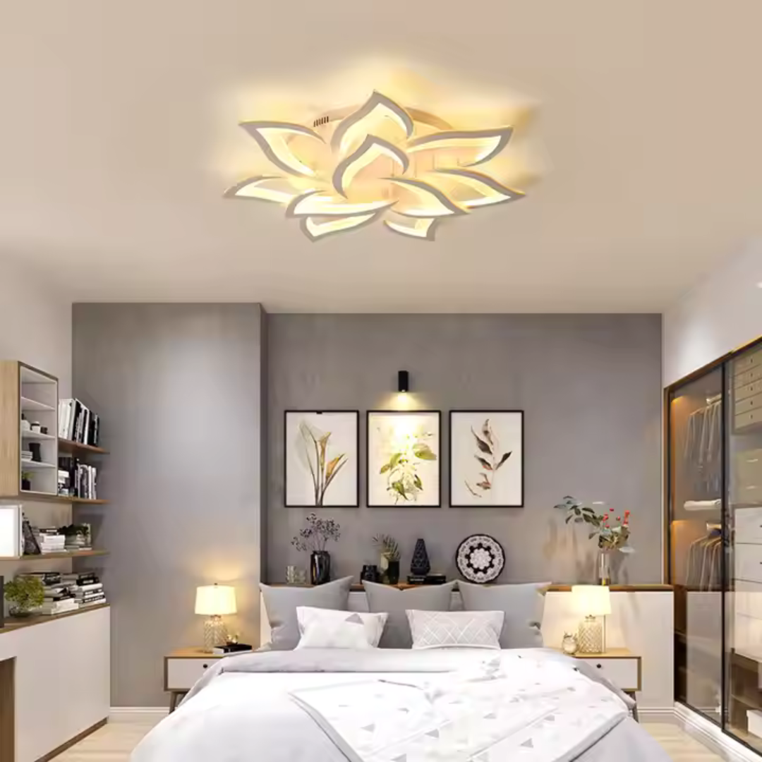 Lustra LED cu telecomanda LOTUS 110W, 9 Petale, lumina Rece/Calda/Neutra, Dimabila, Alb