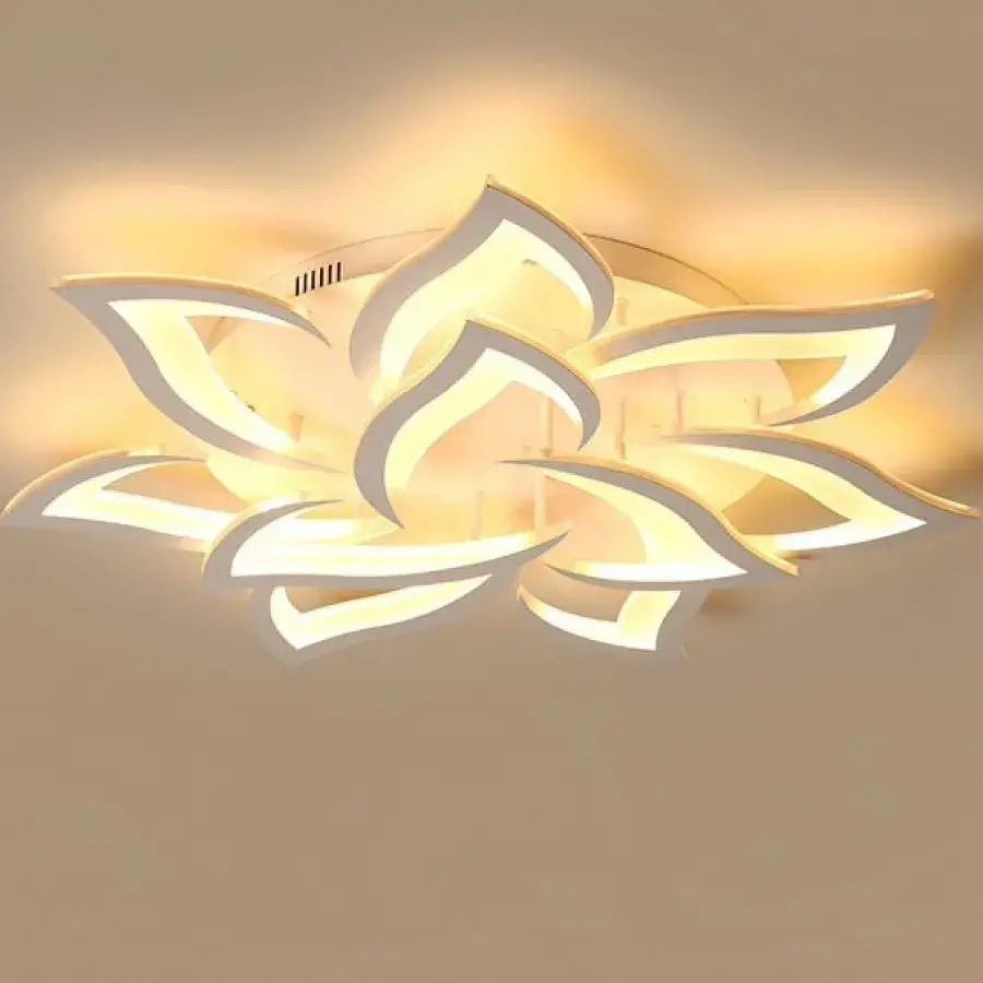 Lustra LED cu telecomanda LOTUS 110W, 9 Petale, lumina Rece/Calda/Neutra, Dimabila, Alb