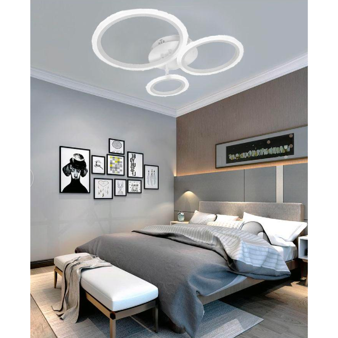 Lustra LED cu telecomanda BETTY 41W, 3 Cercuri, lumina Rece/Calda/Neutra, Dimabila, Alb