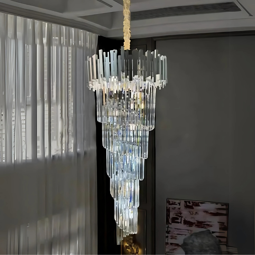 Candelabru Cristal BLOIS Ascendere E14, Diametru 60cm, Argintiu, Inaltime Reglabila