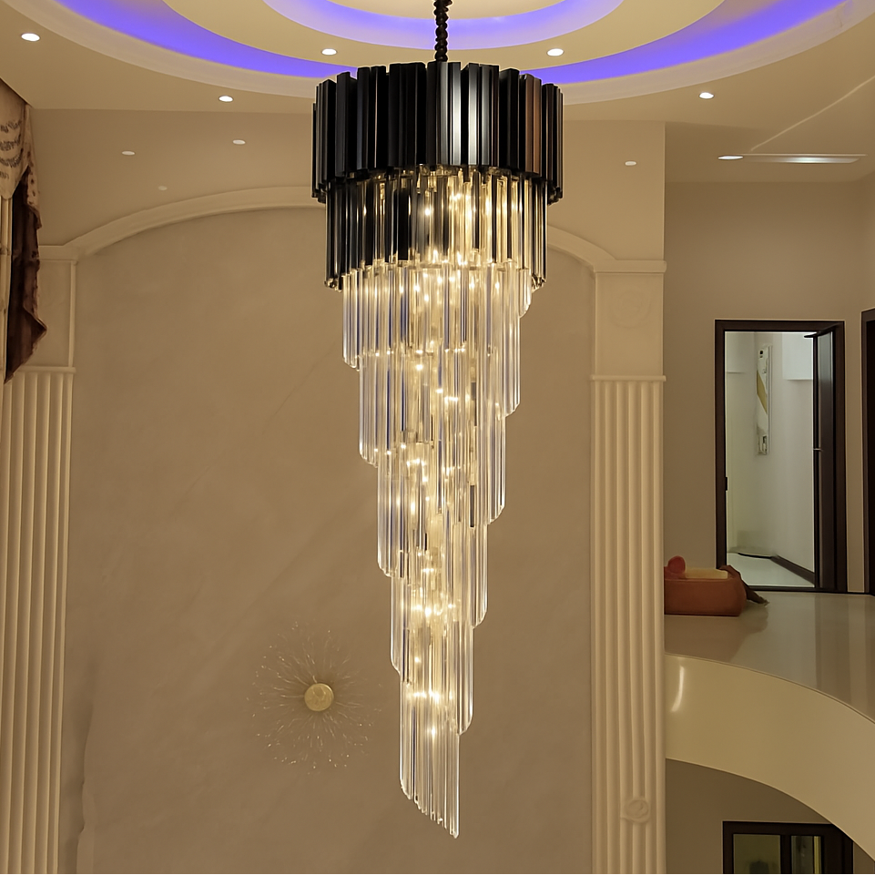 Candelabru Cristal BLOIS Ascendere, 28xE14, Diametru 60cm, Negru, Inaltime Reglabila