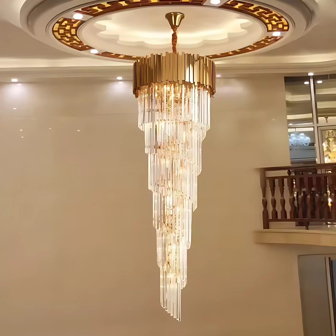 Candelabru Cristal BLOIS Ascendere E14, Diametru 60cm, Auriu, Inaltime Reglabila