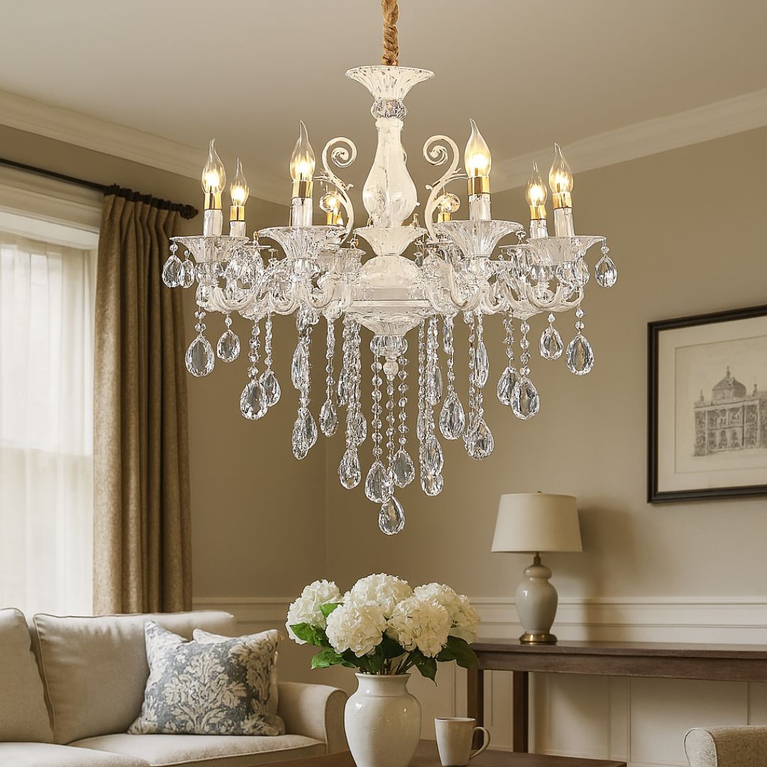 Candelabru Cristal SANSSOUCI Magno, 8xE27, Diametru 70cm, Alb