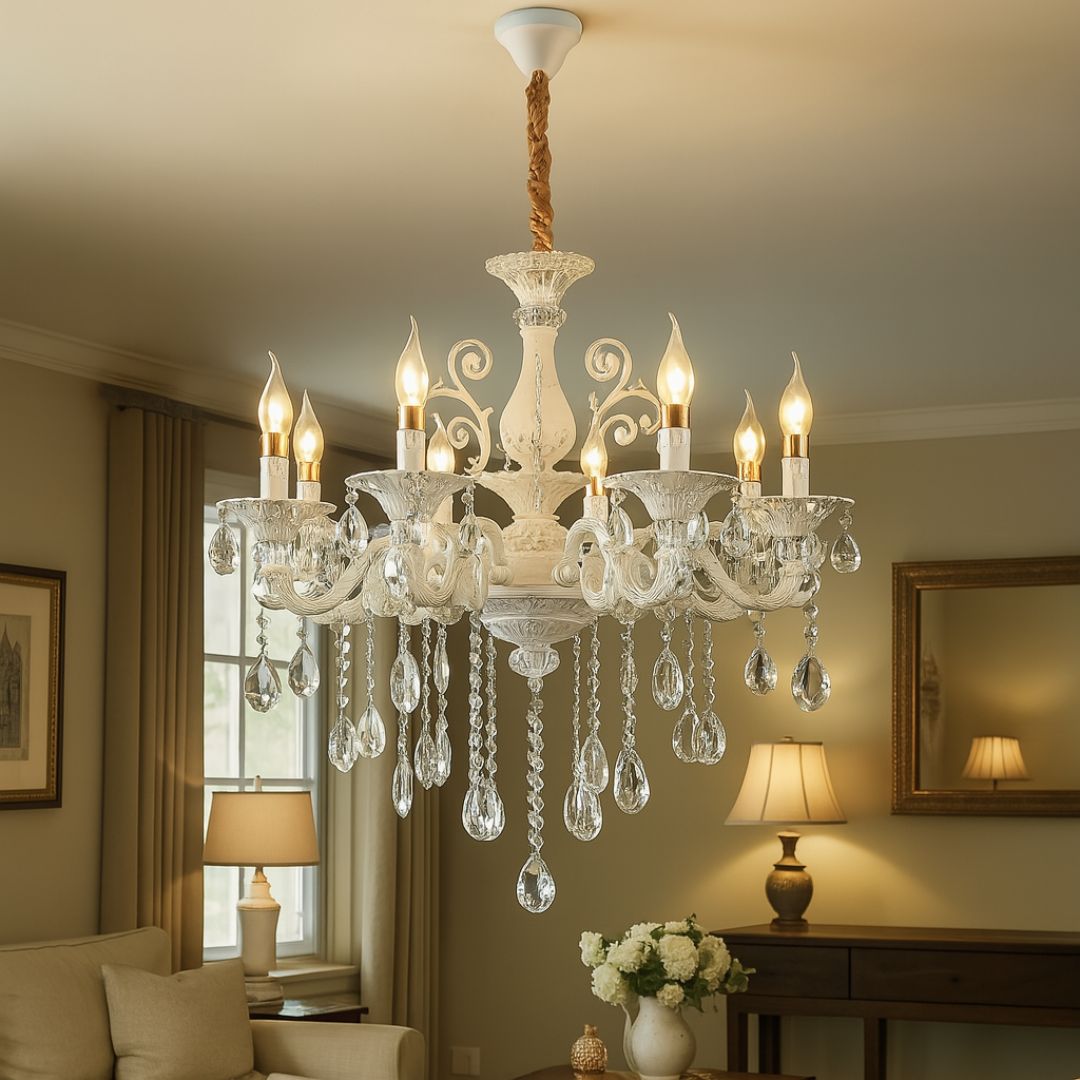 Candelabru Cristal SANSSOUCI Magno, 8xE27, Diametru 70cm, Alb