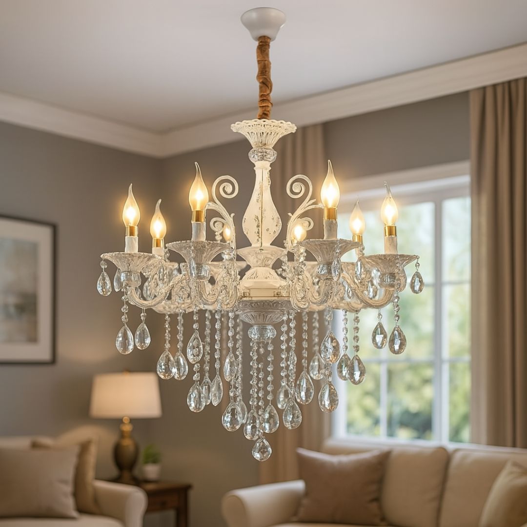 Candelabru Cristal SANSSOUCI Magno, 8xE27, Diametru 70cm, Alb