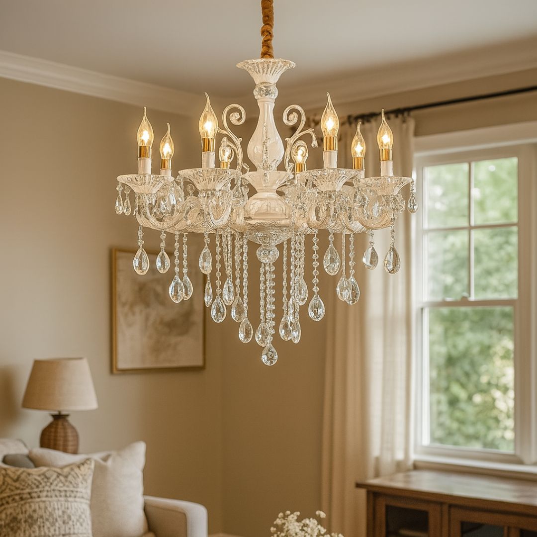 Candelabru Cristal SANSSOUCI Magno, 8xE27, Diametru 70cm, Alb