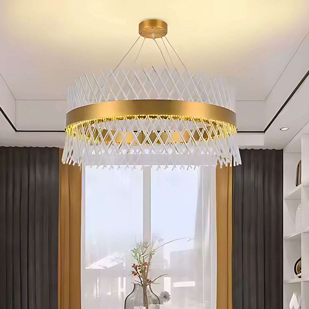 Candelabru Cristal ALHAMBRA Eleganza, LED, 93W, Diametru 49cm, Lumina Calda/Rece/Neutra, Dimabil, Inaltime Reglabila, Auriu