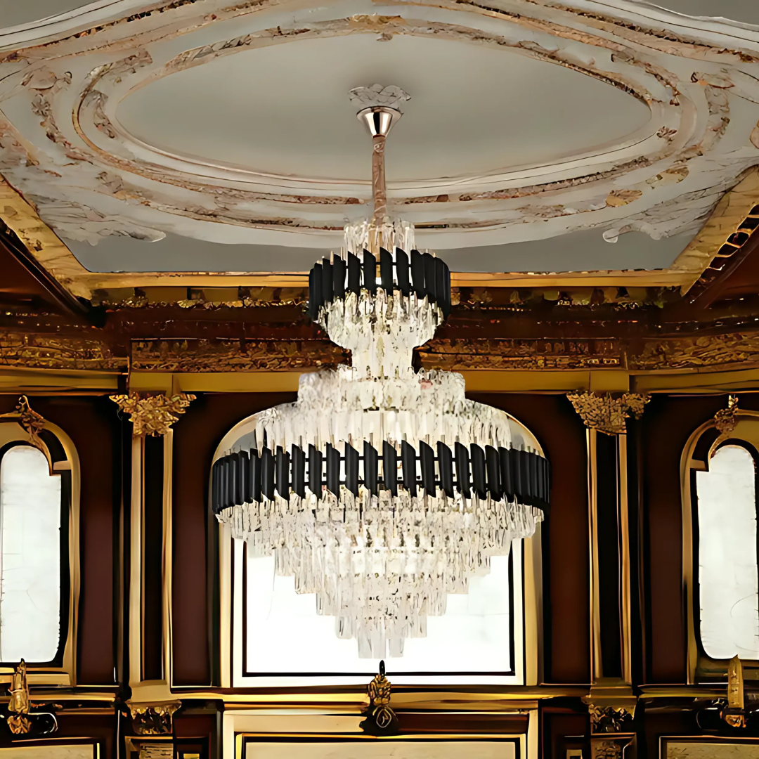 Candelabru Cristal VERSAILLES Supremo Reale E14, 80cm x 110cm, Auriu Lucios si Negru, Inaltime Reglabila