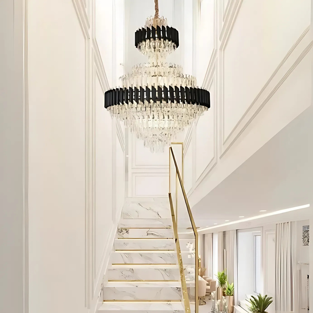 Candelabru Cristal VERSAILLES Supremo Reale E14, 80cm x 110cm, Auriu Lucios si Negru, Inaltime Reglabila