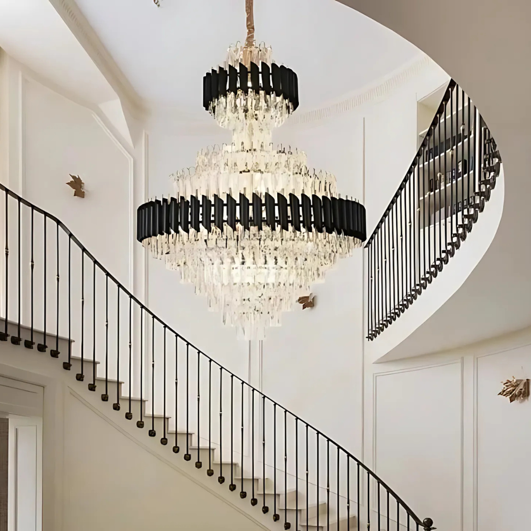 Candelabru Cristal VERSAILLES Supremo Reale E14, 80cm x 110cm, Auriu Lucios si Negru, Inaltime Reglabila