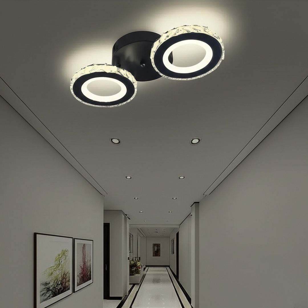 Lustra LED cu telecomanda si cristal NOVA ROTONDA 29W, 2 Cercuri, lumina Rece/Calda/Neutra, Dimabila, Negru