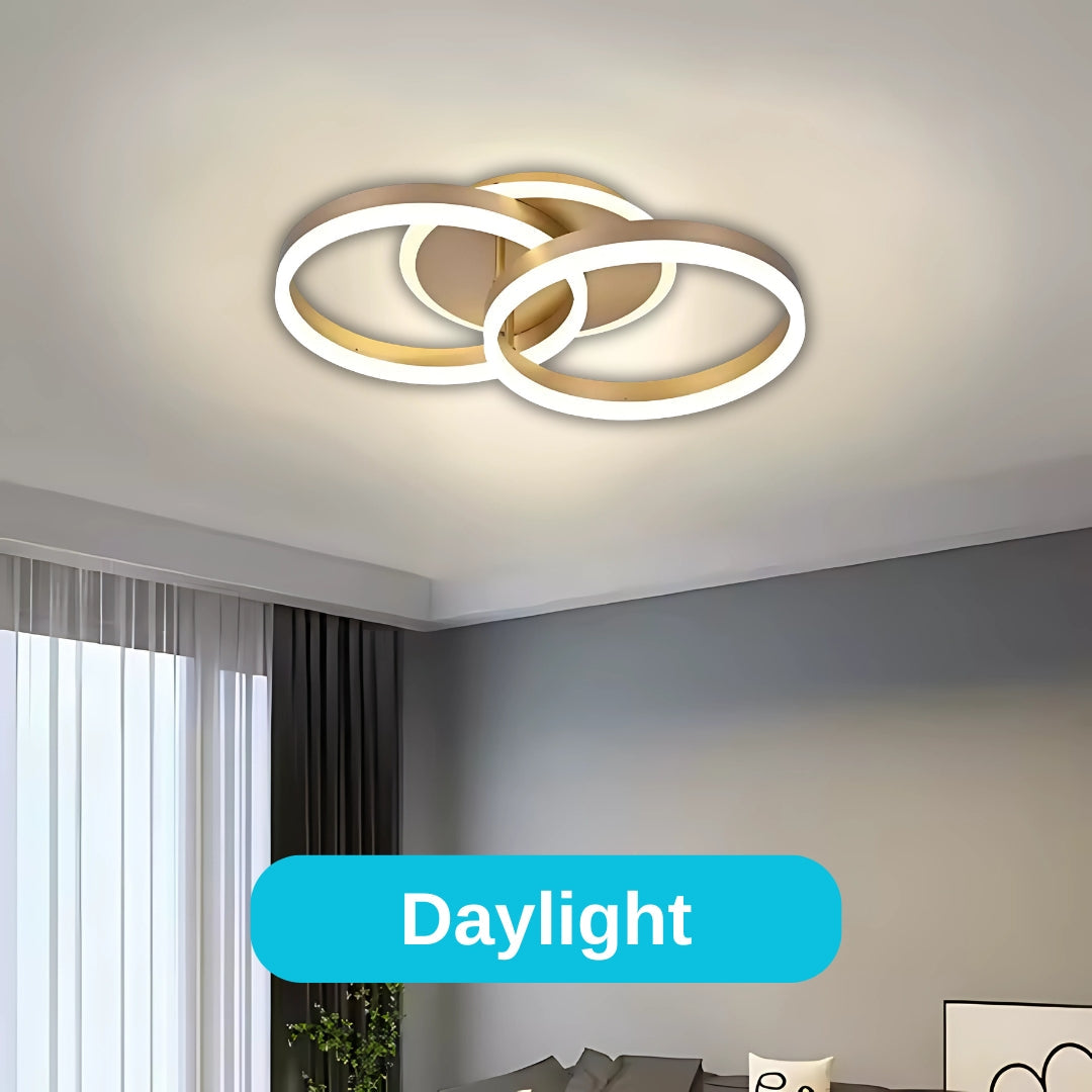 Lustra LED cu telecomanda DARIO 55W, 2 Cercuri, lumina Rece/Calda/Neutra, Dimabila, Auriu