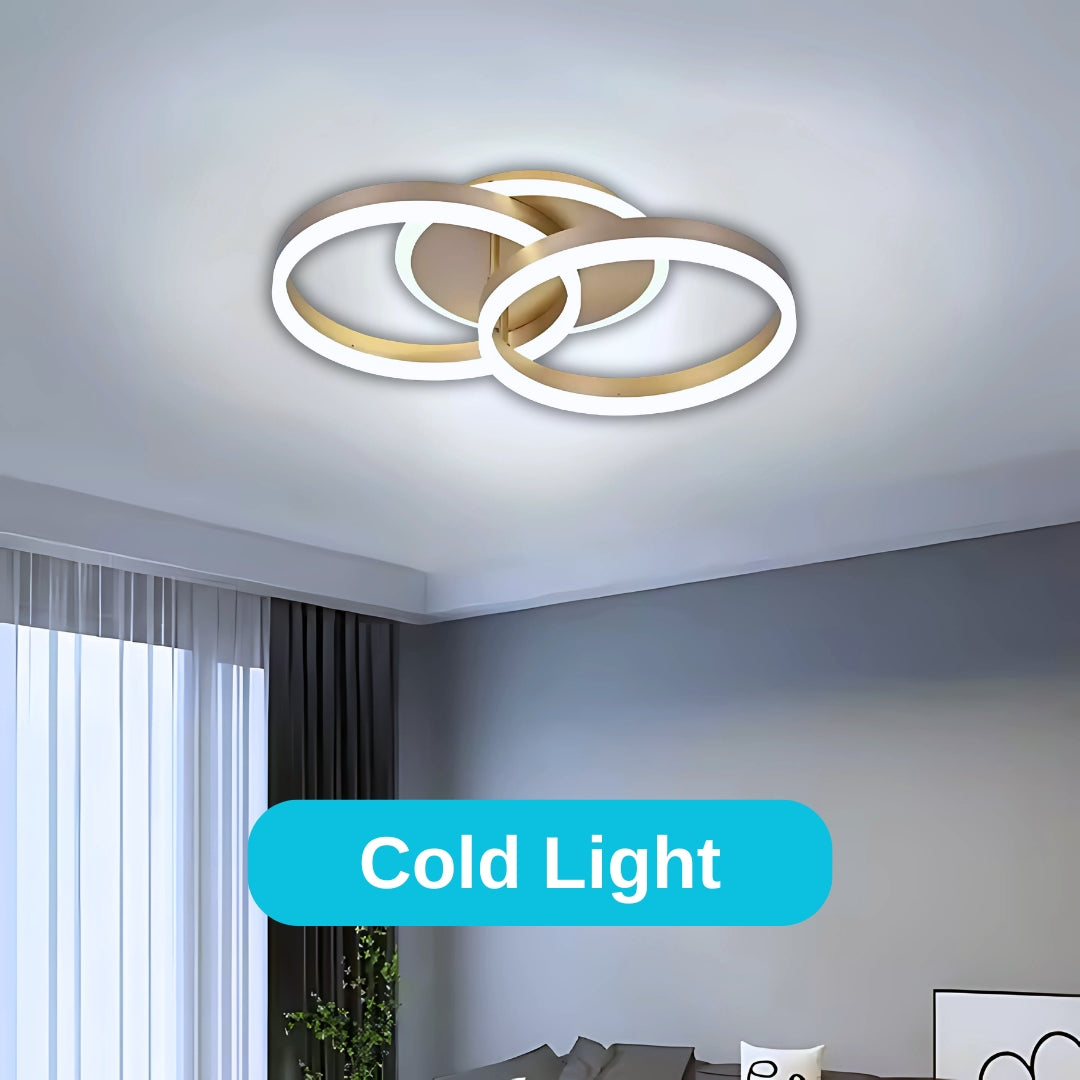 Lustra LED cu telecomanda DARIO 55W, 2 Cercuri, lumina Rece/Calda/Neutra, Dimabila, Auriu