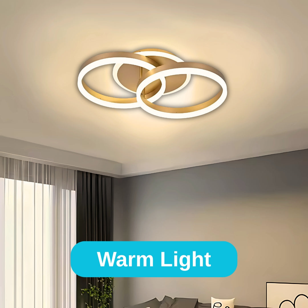Lustra LED cu telecomanda DARIO 55W, 2 Cercuri, lumina Rece/Calda/Neutra, Dimabila, Auriu