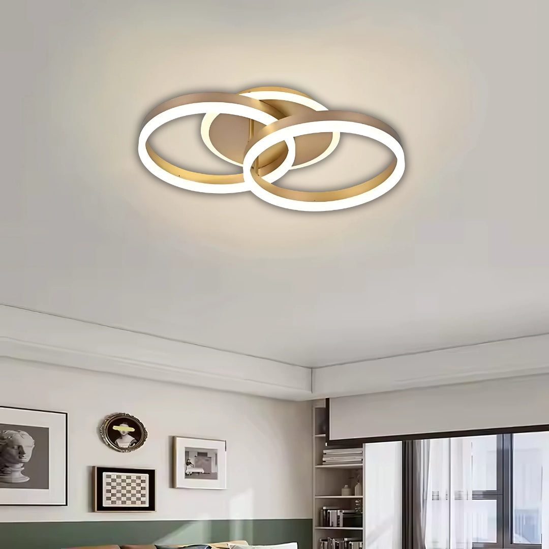 Lustra LED cu telecomanda DARIO 55W, 2 Cercuri, lumina Rece/Calda/Neutra, Dimabila, Auriu