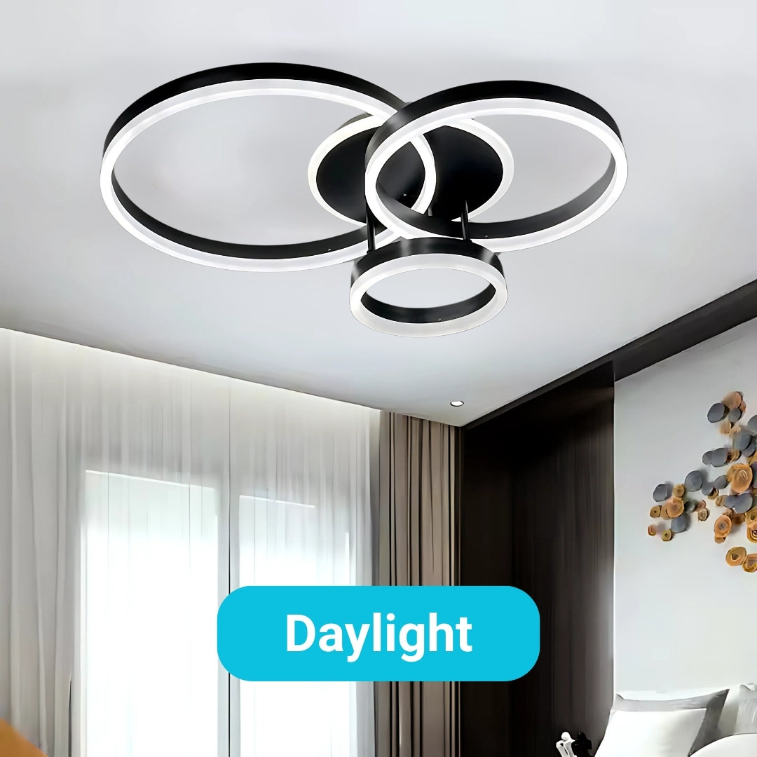 Lustra LED cu telecomanda RIGA LILITH, 94W, 3 Cercuri, lumina Rece/Calda/Neutra, Dimabila, Negru