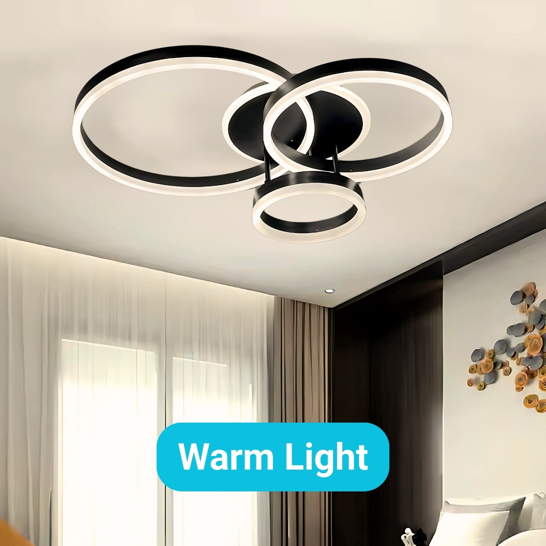 Lustra LED cu telecomanda RIGA LILITH, 94W, 3 Cercuri, lumina Rece/Calda/Neutra, Dimabila, Negru