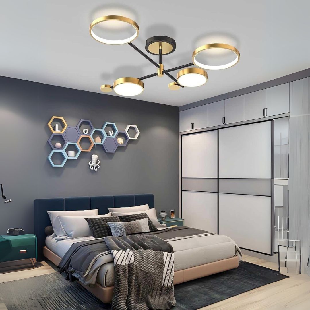 Lustra LED cu Telecomanda MARIA, 4 Elemente, 44W, Lumina Calda/Rece/Neutra, Dimabila, Auriu
