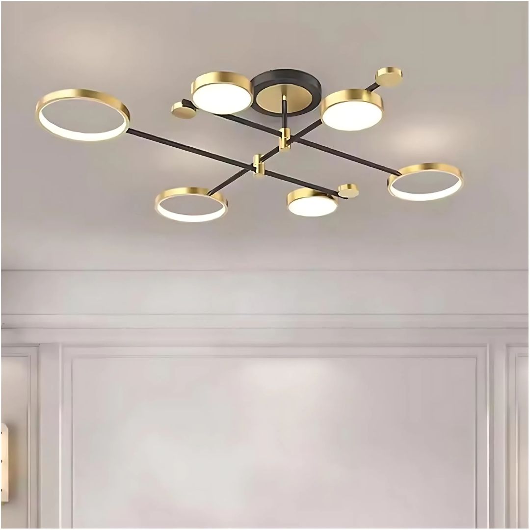 Lustra LED cu Telecomanda MARIA, 6 Elemente, 63W, Lumina Calda/Rece/Neutra, Dimabila, Auriu