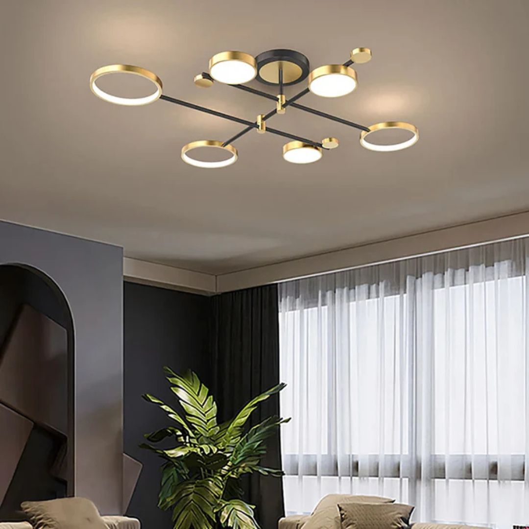 Lustra LED cu Telecomanda MARIA, 6 Elemente, 63W, Lumina Calda/Rece/Neutra, Dimabila, Auriu
