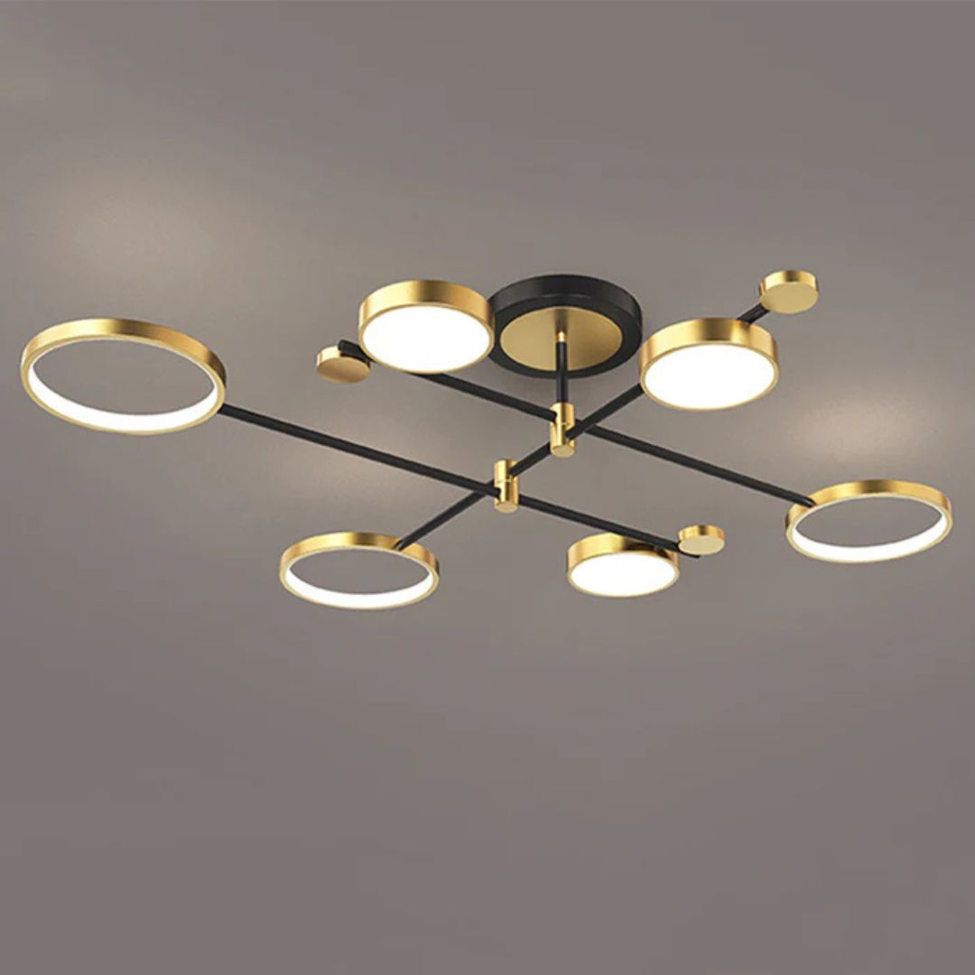 Lustra LED cu Telecomanda MARIA, 6 Elemente, 63W, Lumina Calda/Rece/Neutra, Dimabila, Auriu