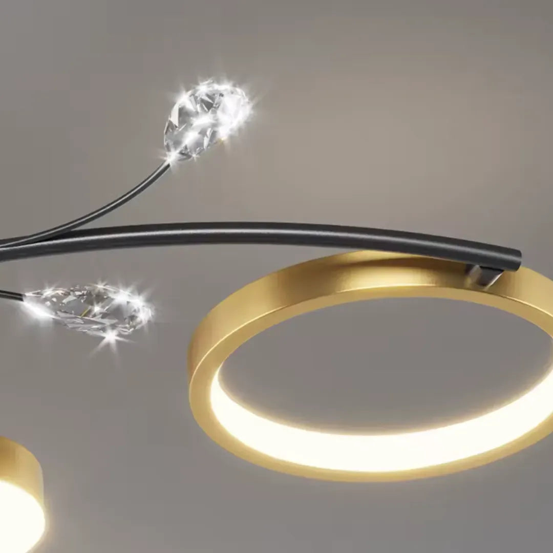 Lustra LED cu Telecomnda KARINA, 63W, 8 Elemente, Lumina Calda/Rece/Neutra, Dimabila, Auriu