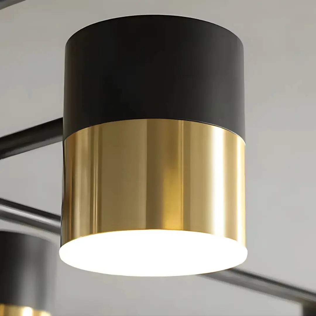 Lustra LED cu Telecomanda MARIO, 56W, 8 Elemente, Lumina Rece/Calda/Neutra, Dimabila, Negru/Auriu