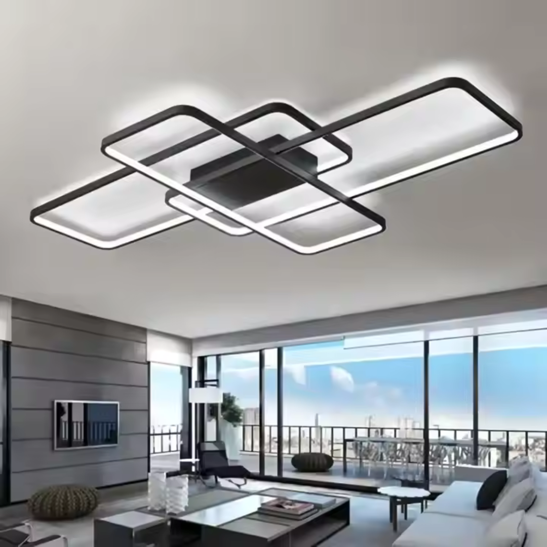 Lustra LED cu telecomanda AXIS 96W, 3 Elemente, lumina Rece/Calda/Neutra, Dimabila, Negru