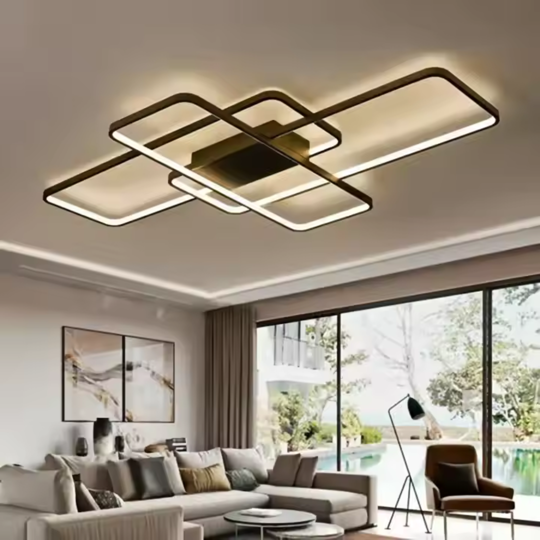 Lustra LED cu telecomanda AXIS 96W, 3 Elemente, lumina Rece/Calda/Neutra, Dimabila, Negru