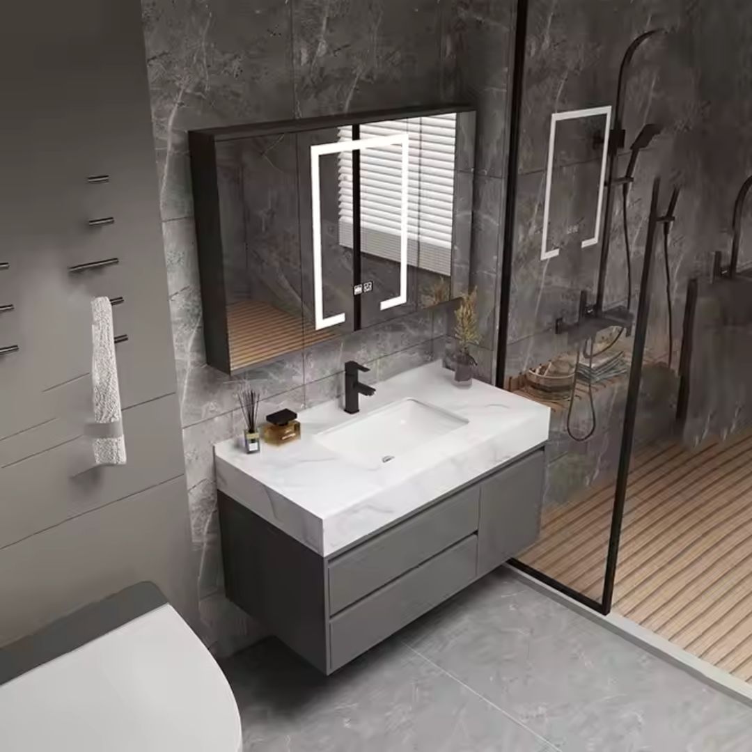 Set Mobilier pentru Baie SANTORINI, 60x50cm, 2 Piese, Gri si Alb