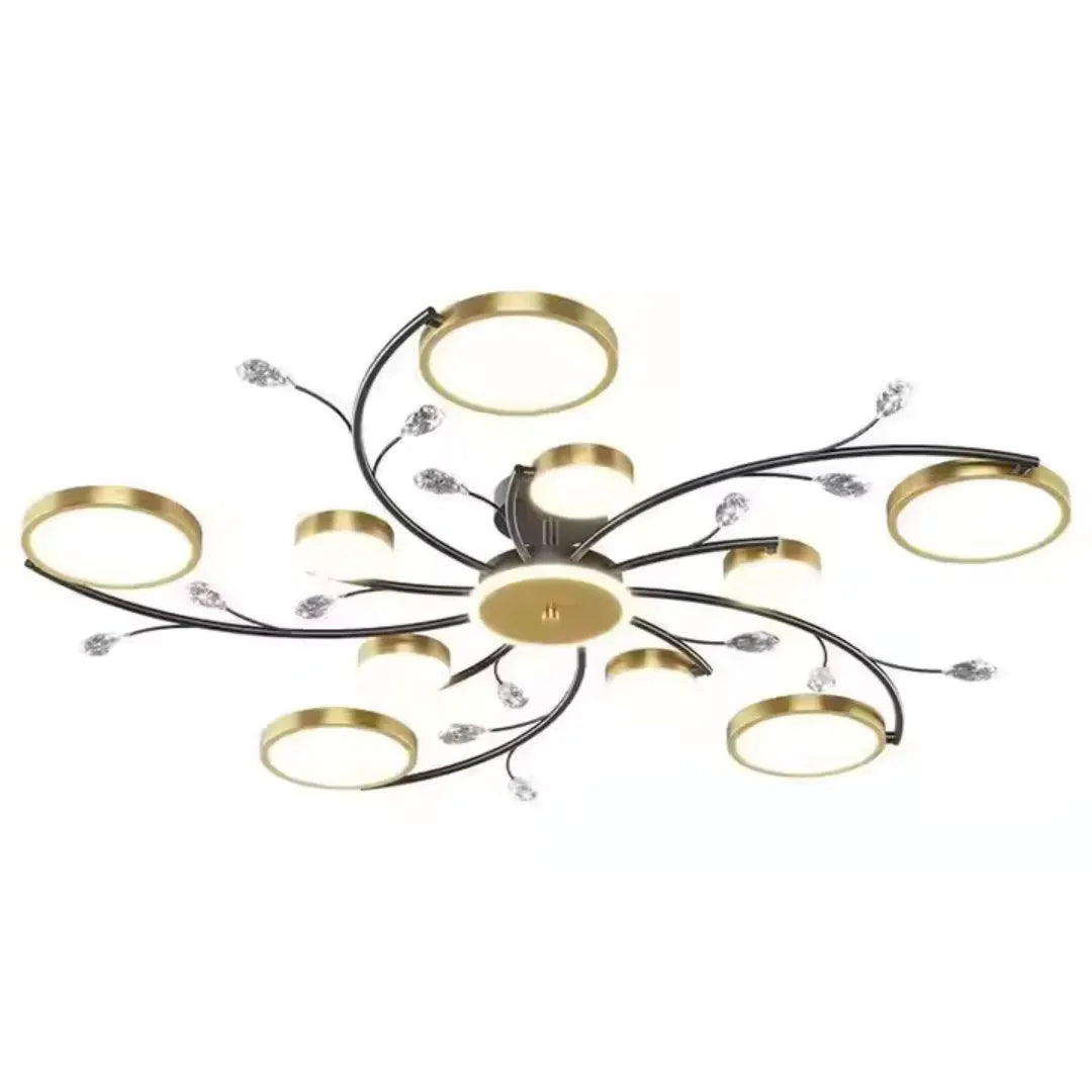 Lustra LED cu Telecomnda KARINA, 68W, 10 Elemente, Lumina Calda/Rece/Neutra, Dimabila, Auriu