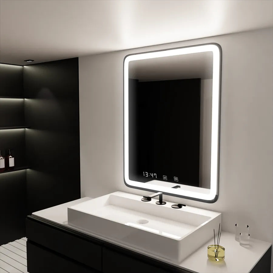 Oglinda LED Rectangulara, 75x90cm, Favola MotionGlow Marcello, Sistem Dezaburire, Ceas & Termometru, Dimabila