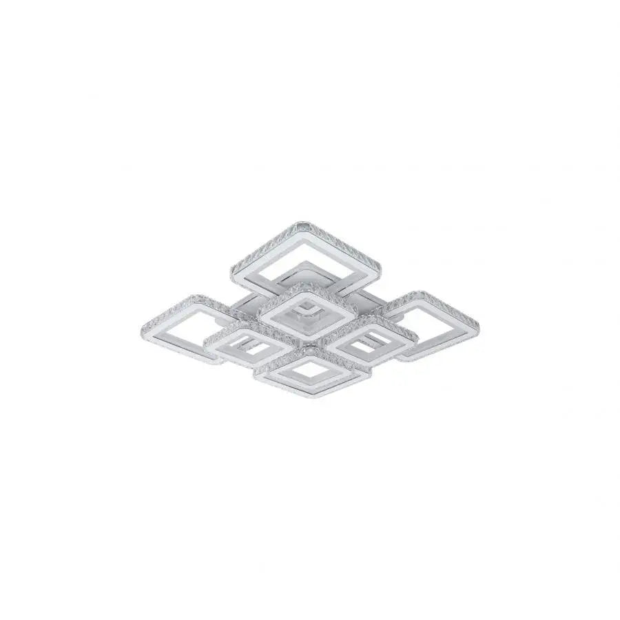 Lustra LED cu telecomanda si cristal LEILA 237W, 8 Patrate, lumina Rece/Calda/Neutra, Dimabila, Alb Crom Lucios