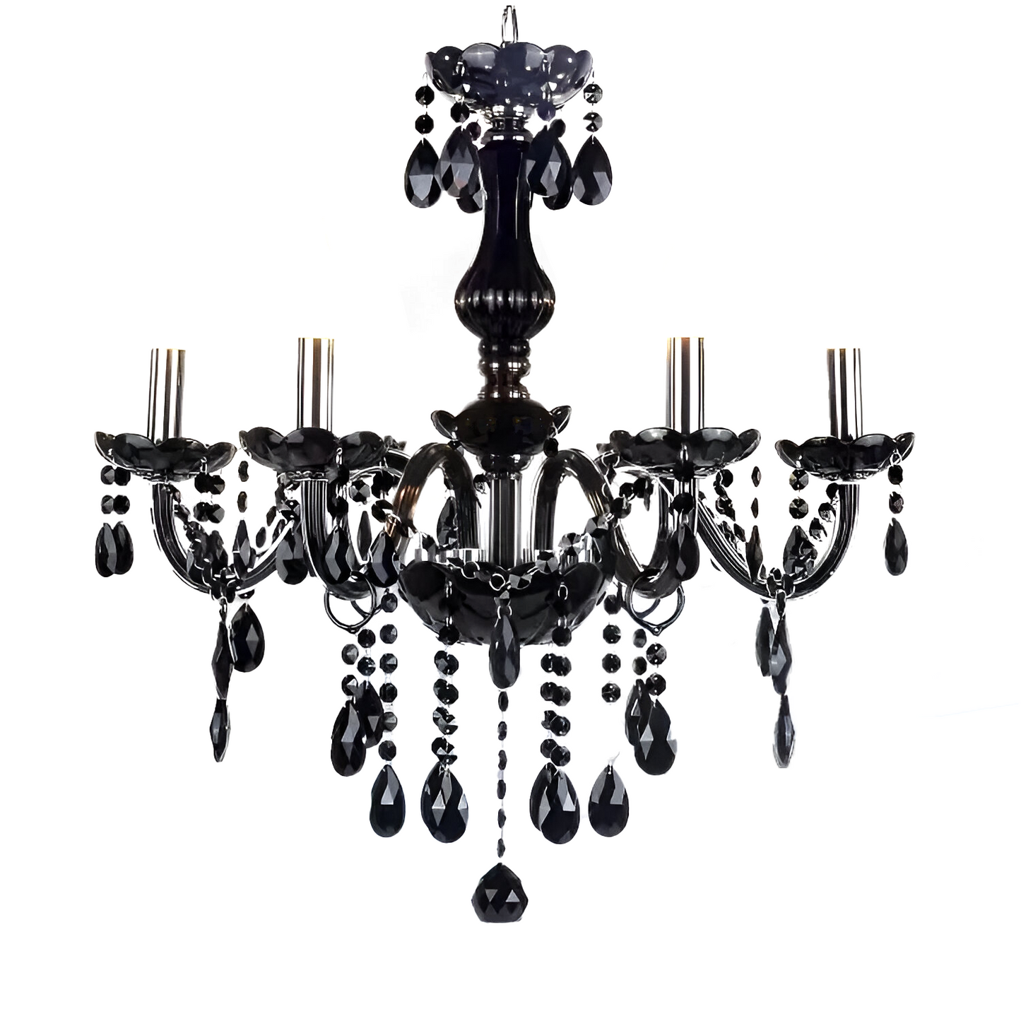 Candelabru Cristal ALNWICK Eleganza, 5xE14, Diametru 48cm, Negru, Inaltime Reglabila